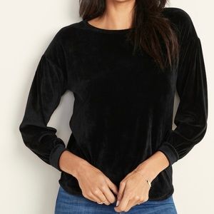 OLD NAVY Black Pleated Sleeve Velour Top NWT